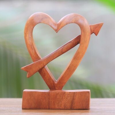 Katonah Hand Carved Natural Wood Heart from Bali Sculpture - Image 0