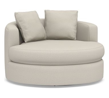 Balboa Upholstered Grand Swivel Armchair, Polyester Wrapped Cushions, Performance Heathered Tweed Pebble - Image 0