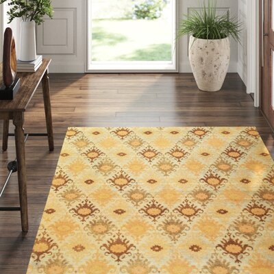 Ikat Hand-Knotted Wool Light Blue Area Rug - Image 0