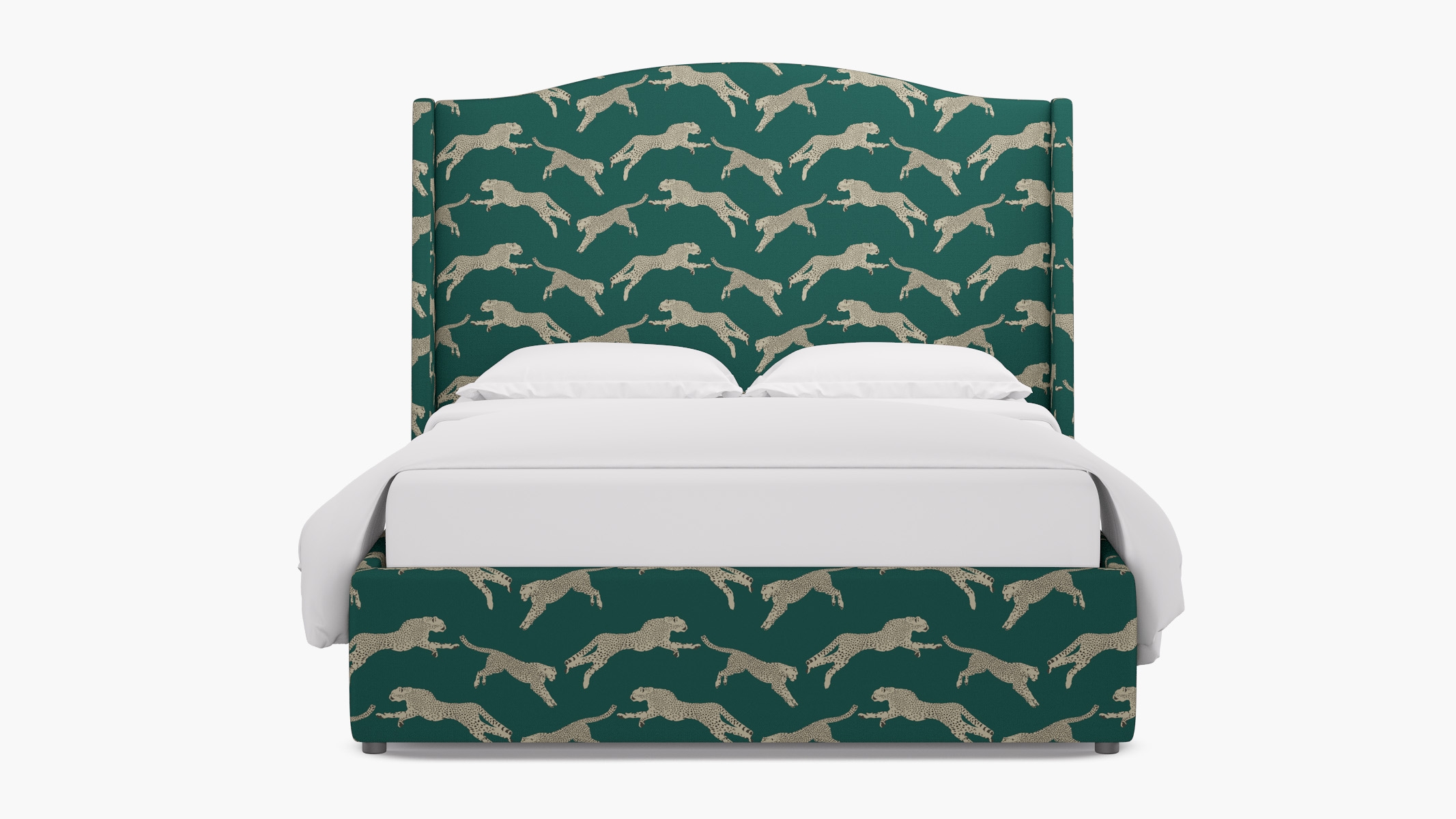 Curved Wingback Bed, Polo Green Cheetah, Queen - Image 0