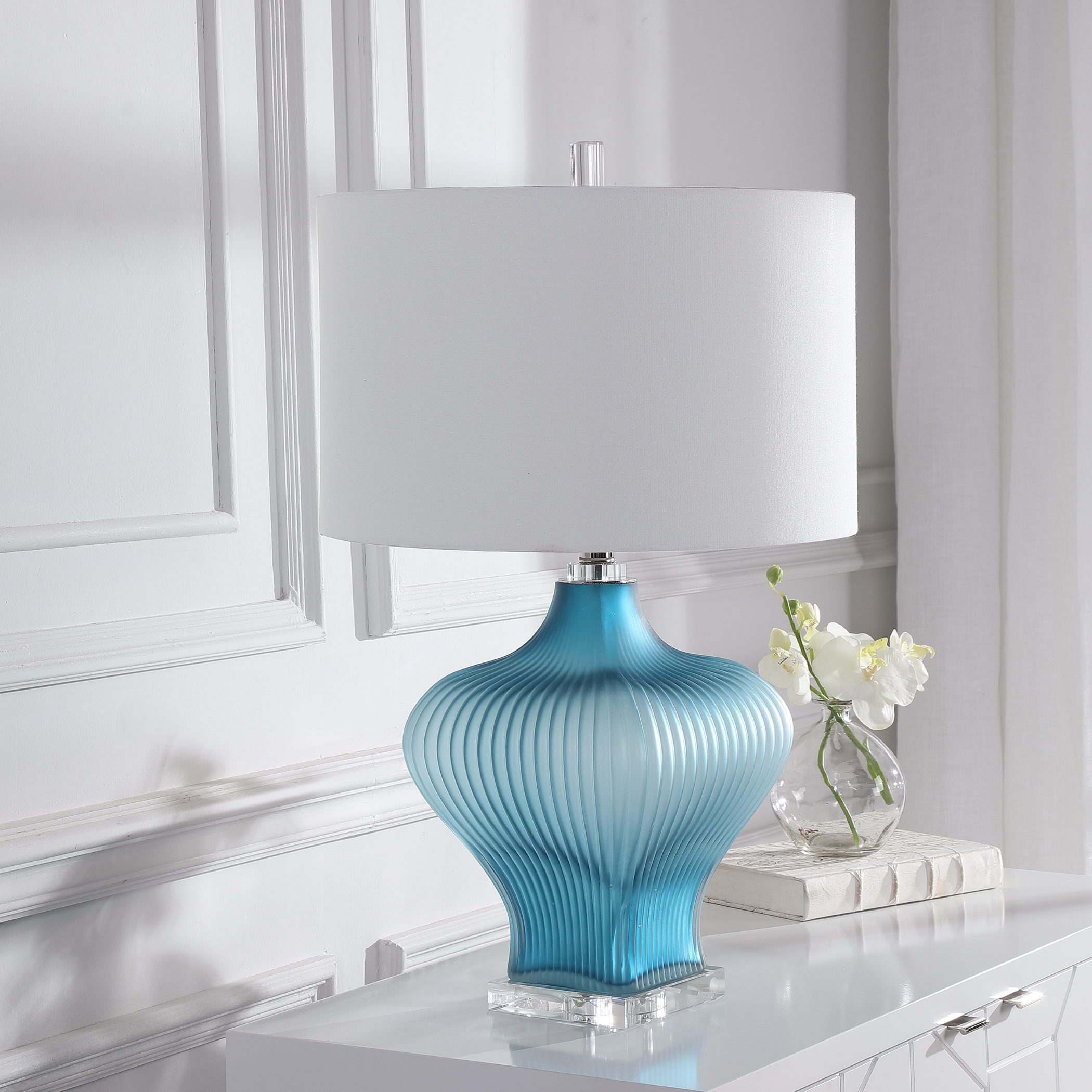 Marjorie Frosted Turquoise Table Lamp - Image 1