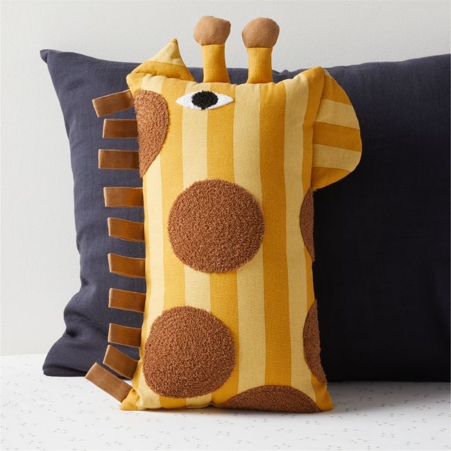 Giraffe Face Striped Embroidered Kids Throw Pillow - Image 0