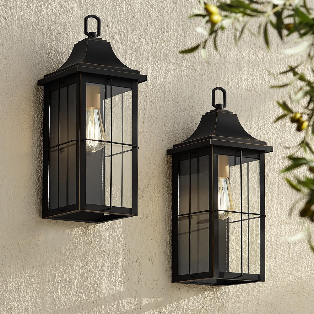 Sunderland 18 1/2" High Black Finish Steel Outdoor Wall Light Set of 2 - Image 0