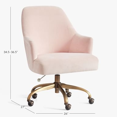 Pleated Swivel Desk Chair, Performance Everyday Velvet Rose - Image 4