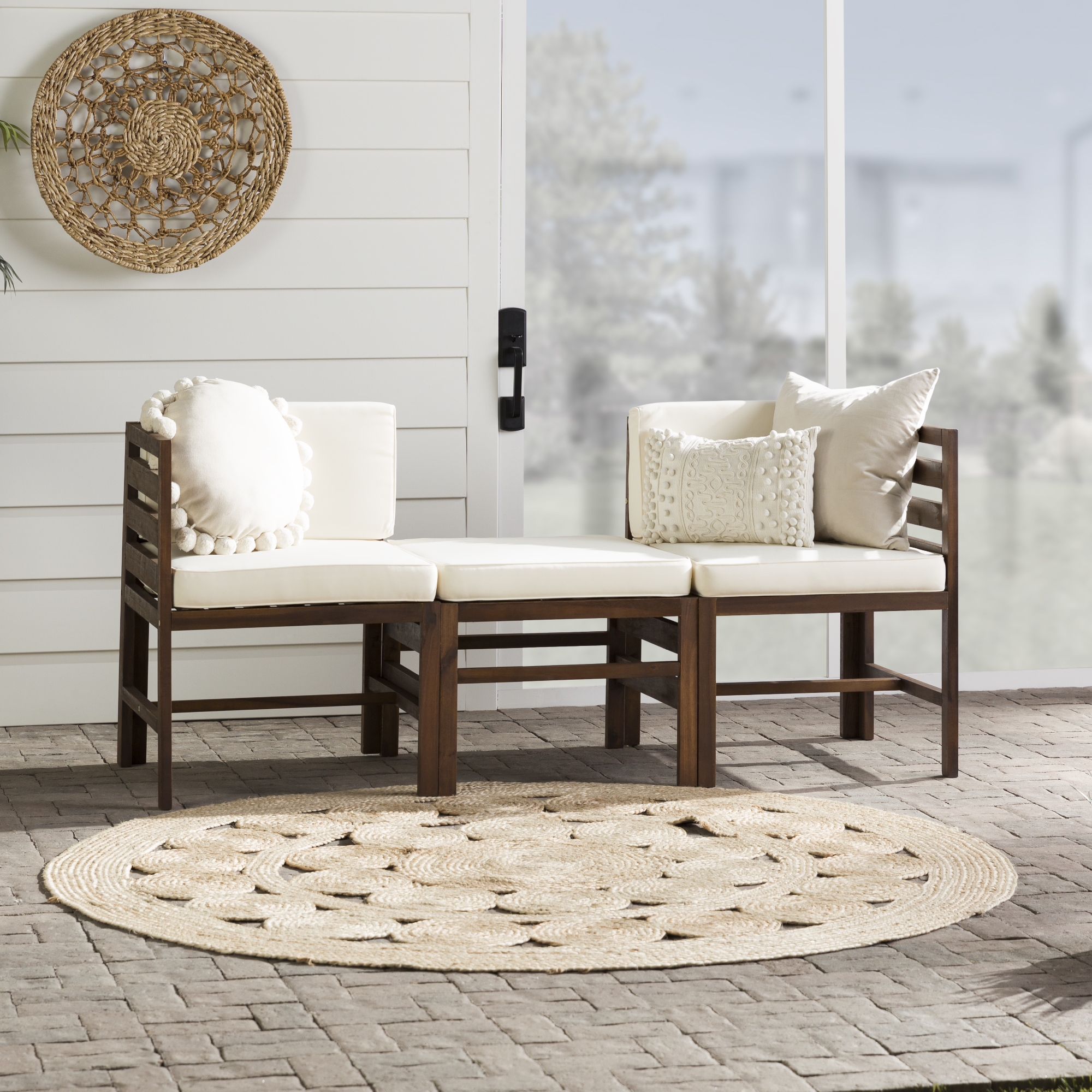 Sanibel Modular Outdoor Acacia L/R Chairs and Ottoman - Dark Brown - Image 6