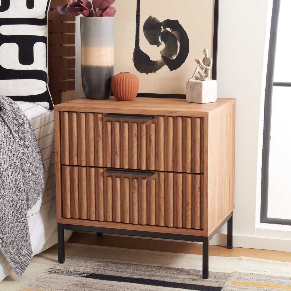 Lylia 2 Drawer Nightstand - Oak / Black - Safavieh - Image 1