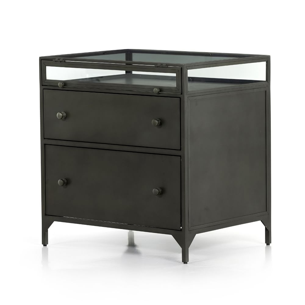 Shadow Box Modular Filing Cabinet, Tempered Glass, Iron, Gunmetal - Image 0