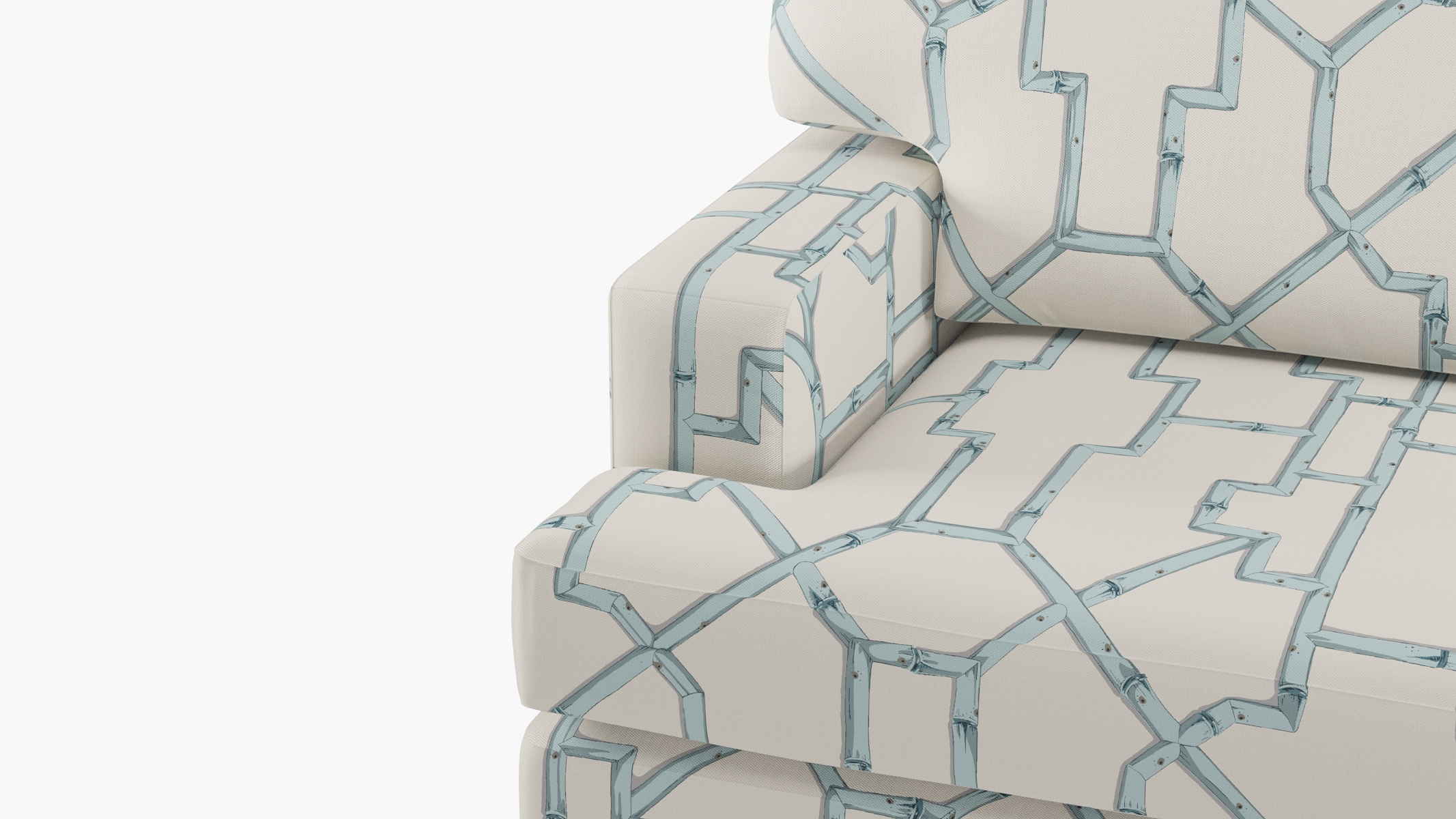 Classic Sofa, Blue Baldwin Bamboo, Natural with Antique Brass Caster - Image 5