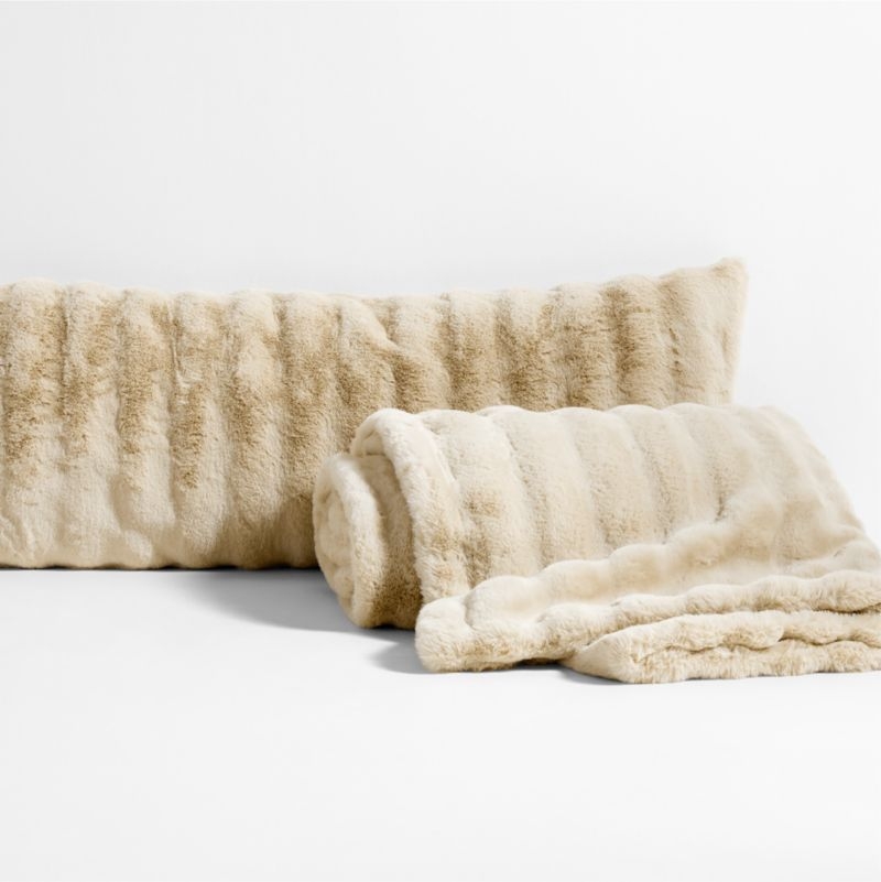 Channel Faux Fur 90"x90" Travertine Beige Bed Blanket - Image 2