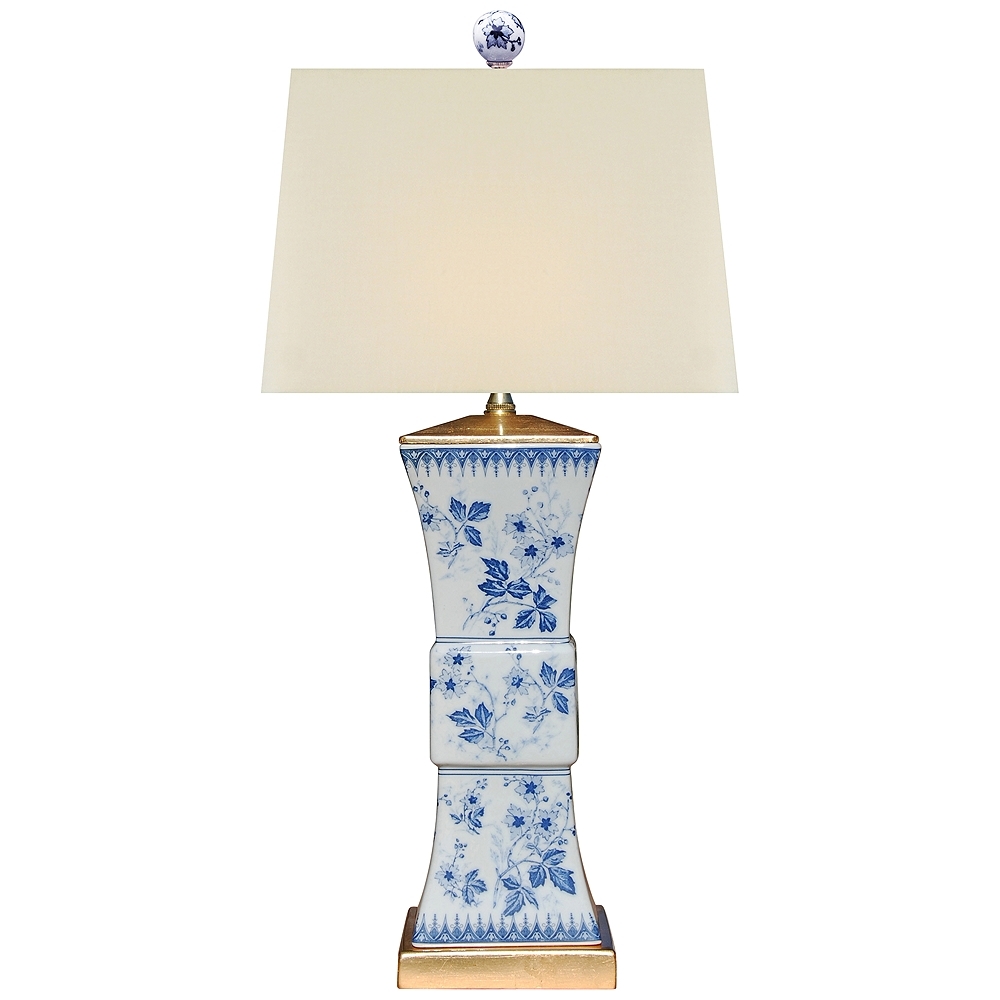Orem Blue and White Porcelain Floral Square Vase Table Lamp - Style # 91G38 - Image 0