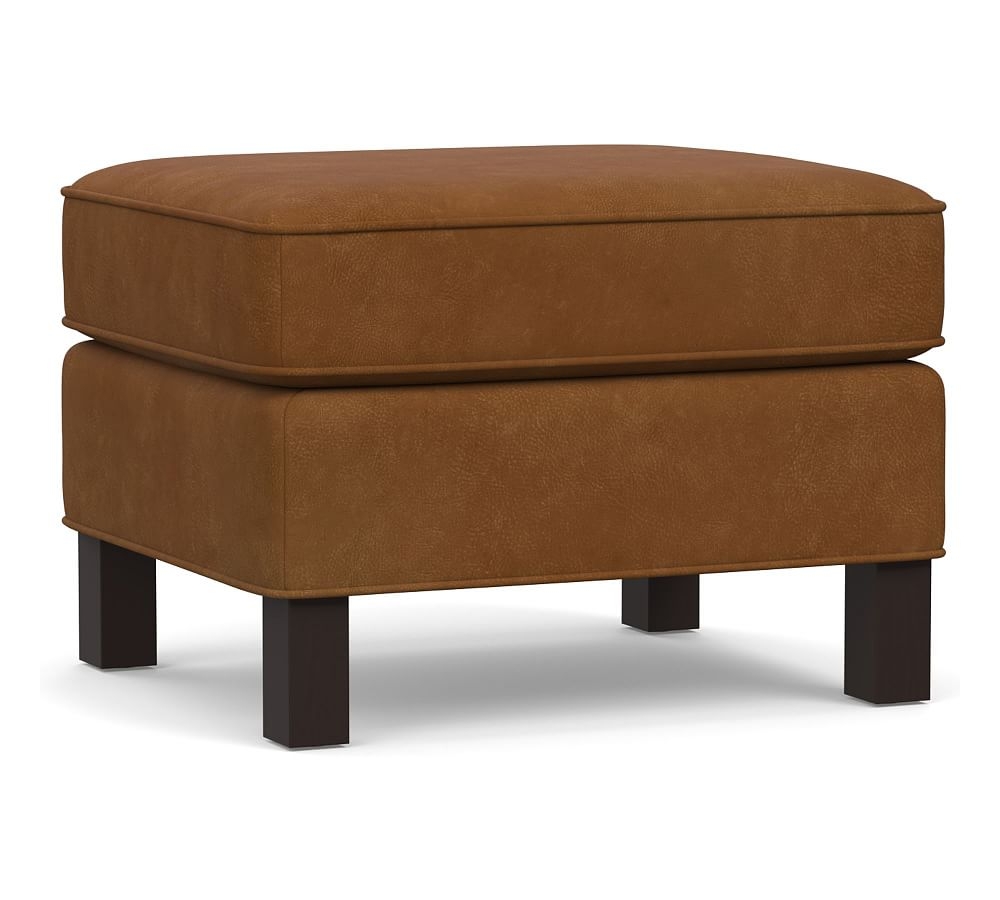 Tyler Leather Ottoman without Nailheads, Polyester Wrapped Cushions, Nubuck Caramel - Image 0