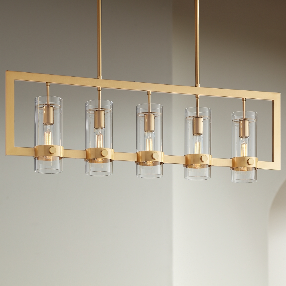 Possini Euro Camden 42" Antique Brass 5-Light Linear Island Pendant - Image 0