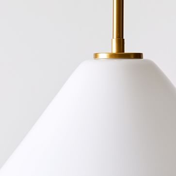 Sculptural Pendant Antique Brass Milk Glass Cone (8") - Image 1