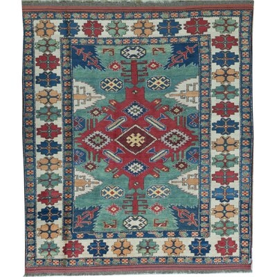 One-of-a-Kind Hand-Knotted Blue 6'1" x 6'5" Wool Area Rug - Image 0