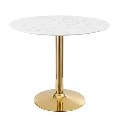 Doshier 35" Artificial Marble Dining Table In Gold White - Image 0