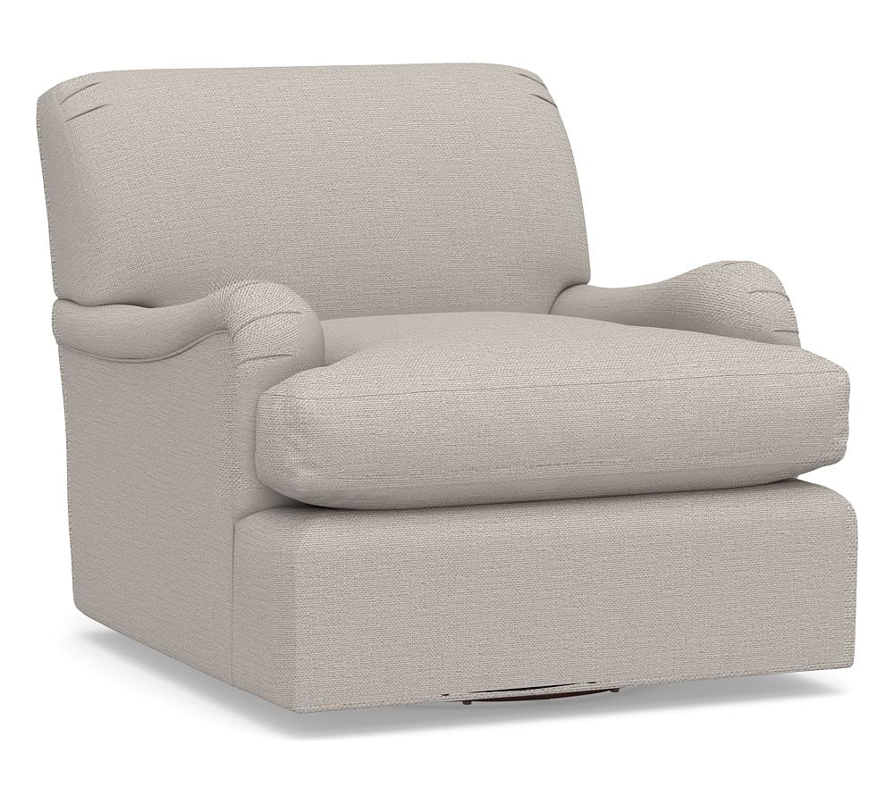Carlisle Upholstered Tightback Swivel Armchair, Down Blend Wrapped Cushions, Chunky Basketweave Stone - Image 0