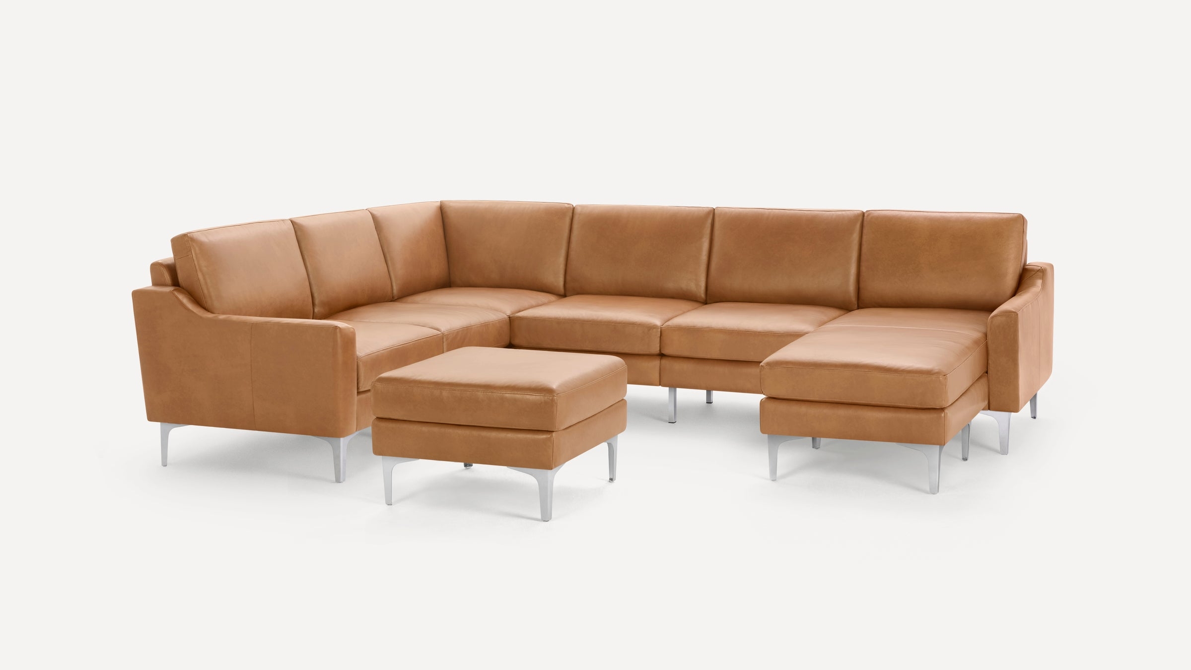 Nomad Leather 6-Seat Corner Sectional with Reversible Chaise and Ottoman - Camel - Top Grain Leather / Black - Metal / Slope - Image 9