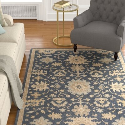 Arden Floral Handmade Tufted Wool Navy / Tan Area Rug - Image 0