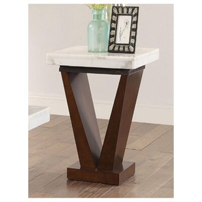 Forbes End Table In White Marble & Walnut - Image 0