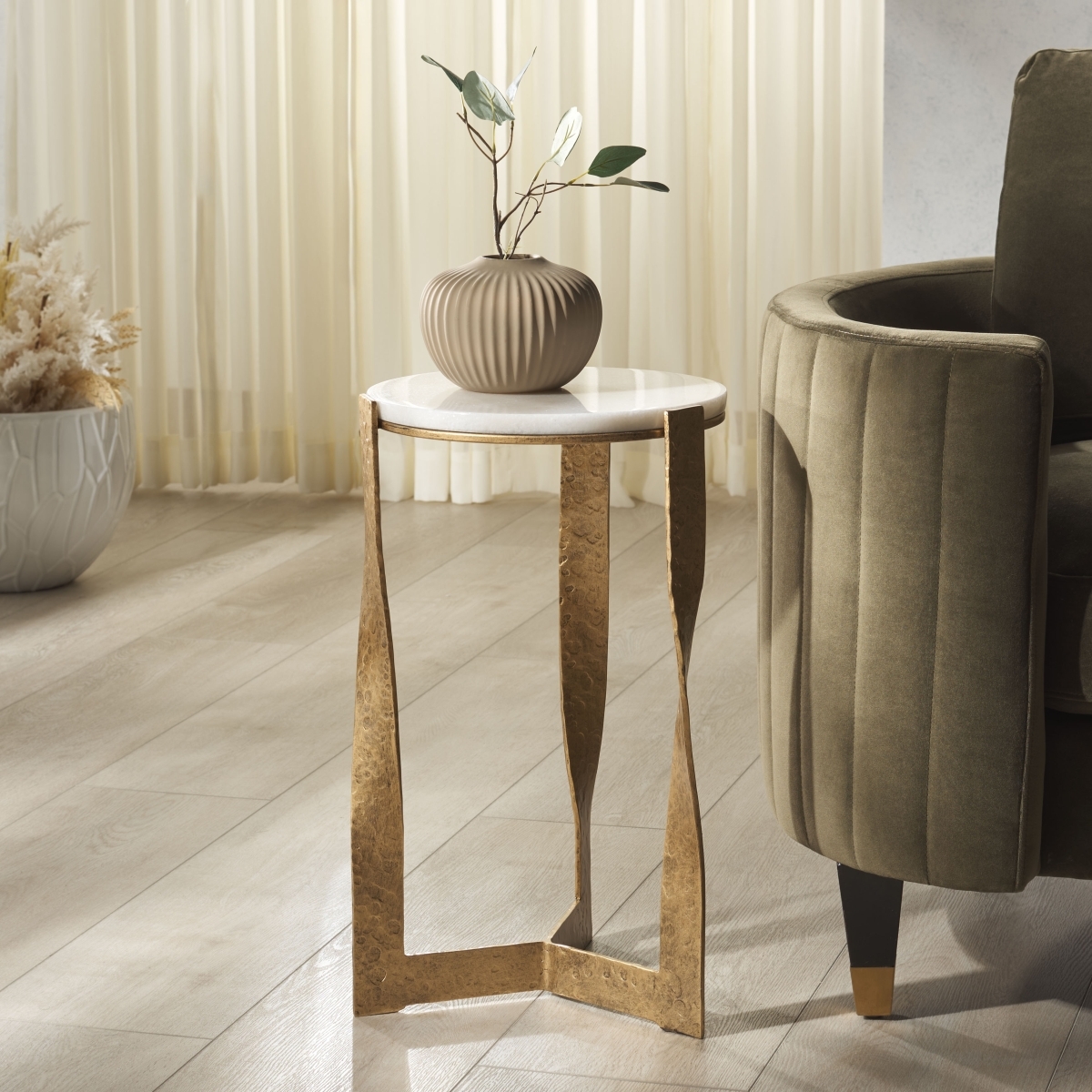 Raynie Metal Accent Table - Brass/White - Image 1