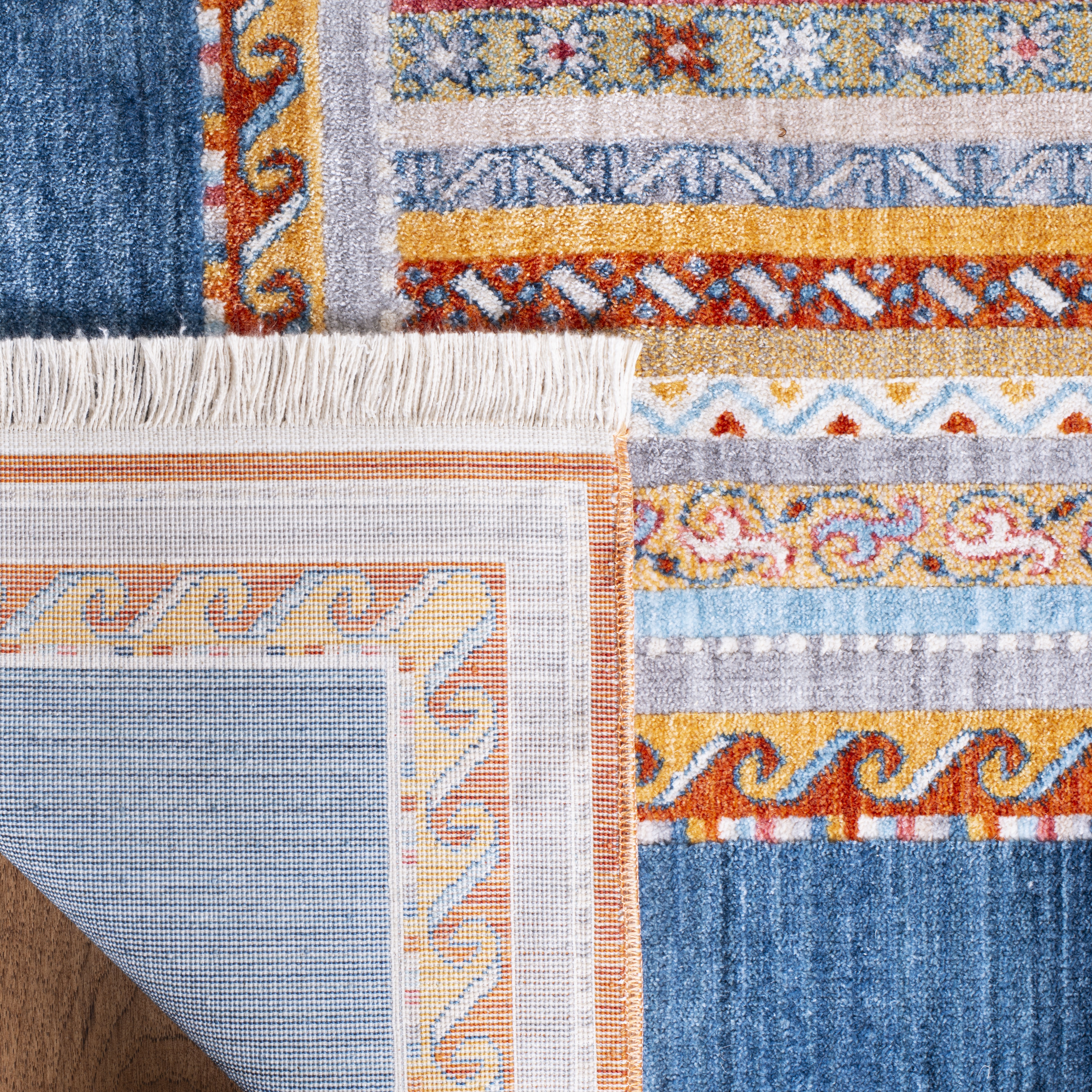 Arlo Home Woven Area Rug, BOK136M, Blue/Orange,  5' X 7' 6" - Image 3
