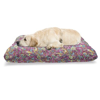 Ambesonne Groovy Pet Bed, Psychedelic Complex Funky Pastel Patterns With Stars Back To 60S Style Retro, Chew Resistant Pad For Dogs And Cats Cushion With Removable Cover, 24" X 39", Multicolor - Image 0