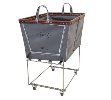 Elevated Canvas Laundry Basket with Wheels and Lid, Medium, Charcoal Canvas/Brown Leather Trim - Image 3