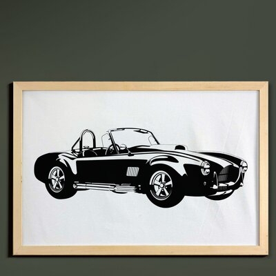 Ambesonne Cars Wall Art With Frame, Silhouette Classic Sport Car Ac Cobra Roadster American Antique Engine Autosport, Printed Fabric Poster For Bathroom Living Room Dorms, 35" X 23", Black White - Image 0