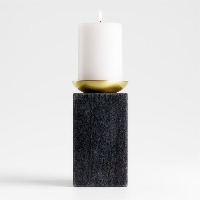 Sain Tall Black Marble Pillar Candle Holder - Image 0