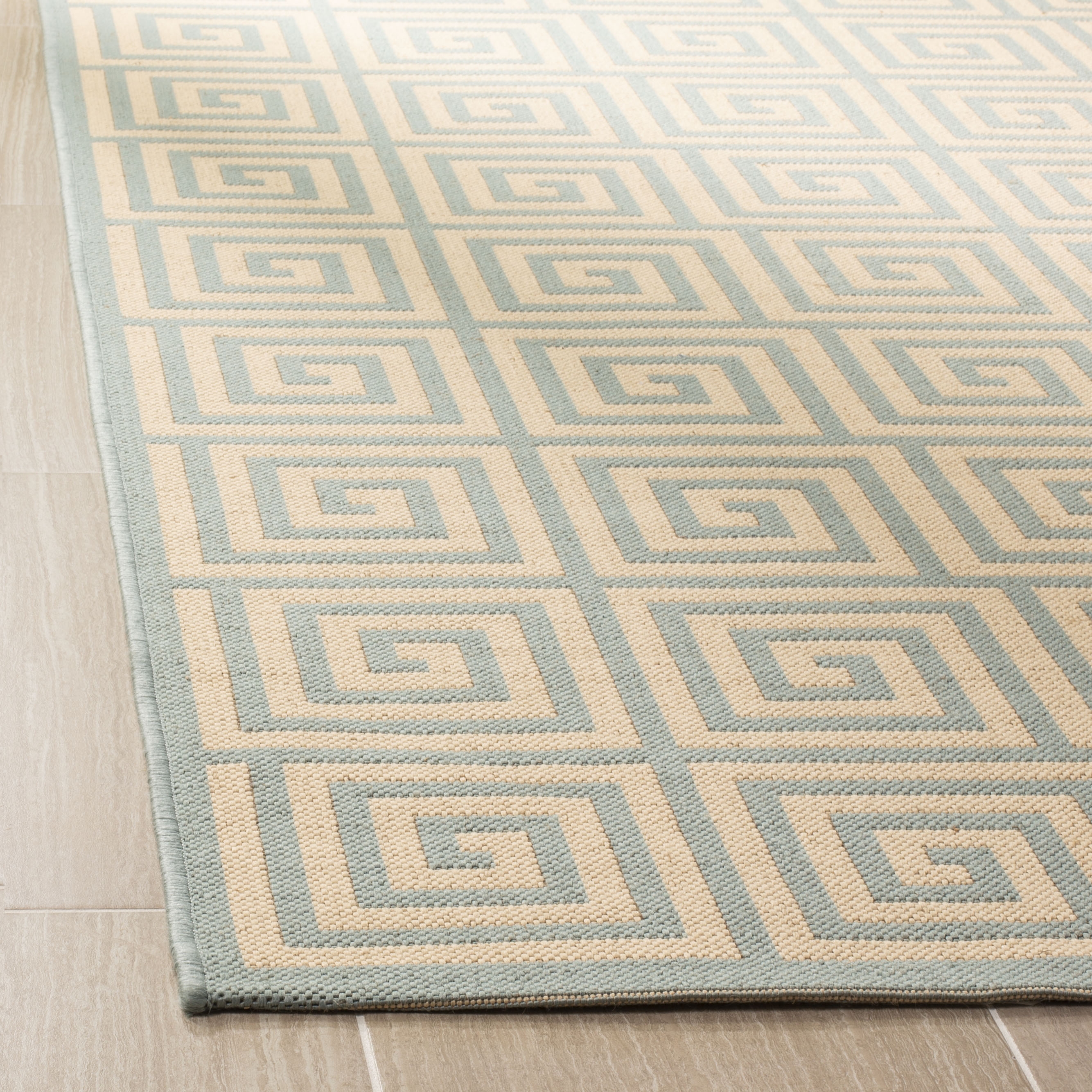 Arlo Home Indoor/Outdoor Woven Area Rug, LND129L, Cream/Aqua,  4' X 6' - Image 2