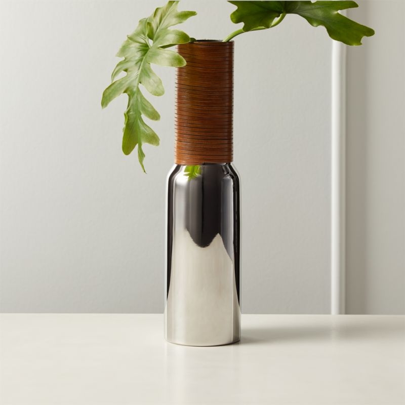 Quinn Stainless Steel and Leather Vase - Image 1