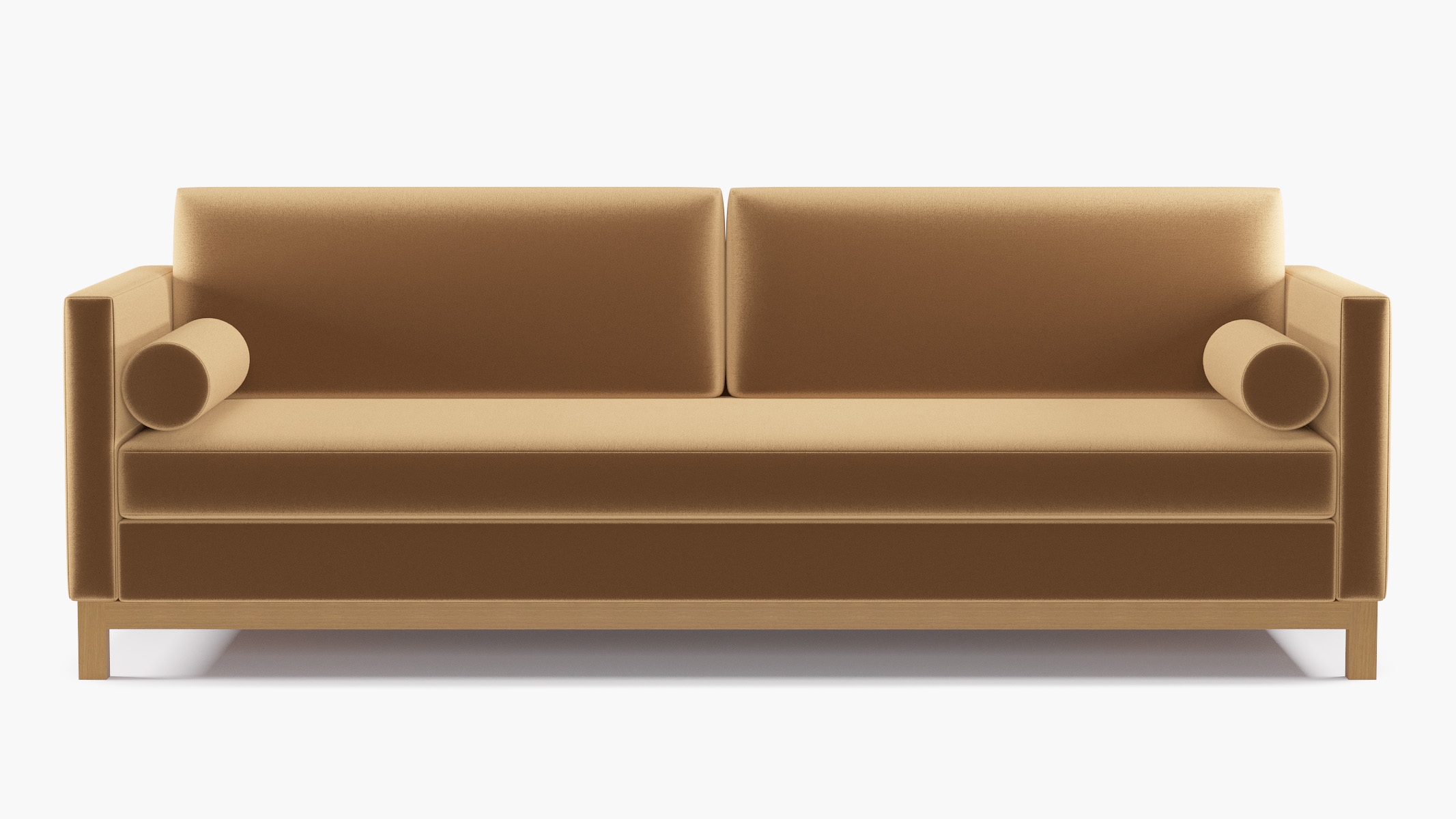 Tailored Tuxedo Sofa, Fawn Performance Velvet, Natural Wood Rail - Image 0