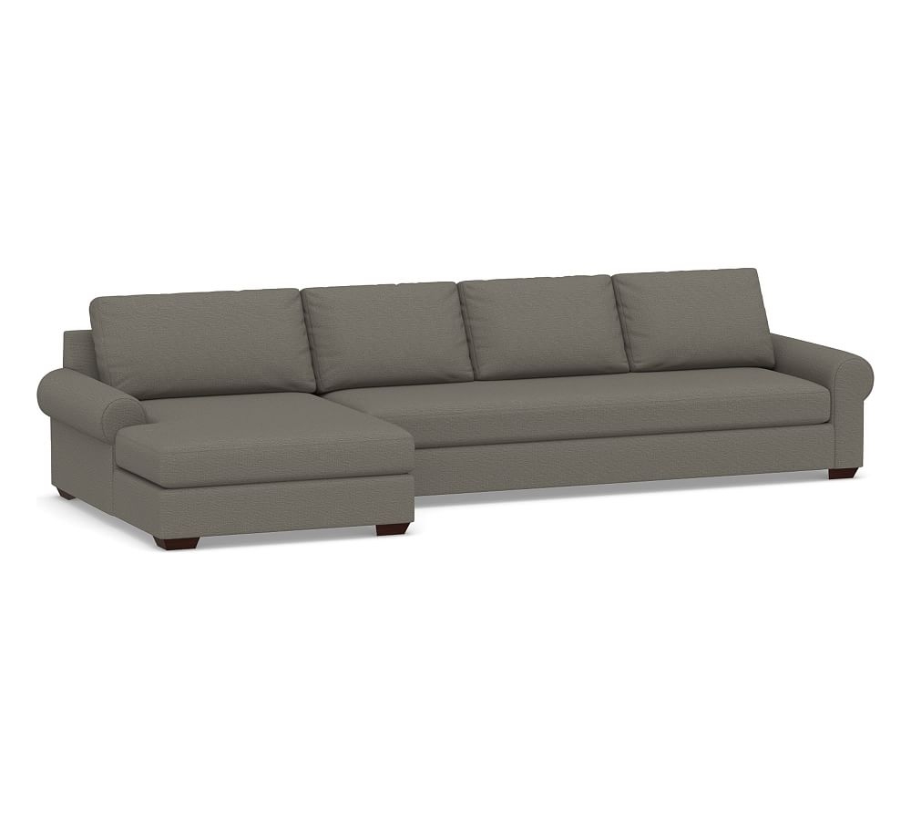 Big Sur Roll Arm Upholstered Right Arm Grand Sofa with Double Chaise Sectional and Bench Cushion, Down Blend Wrapped Cushions, Chunky Basketweave Metal - Image 0