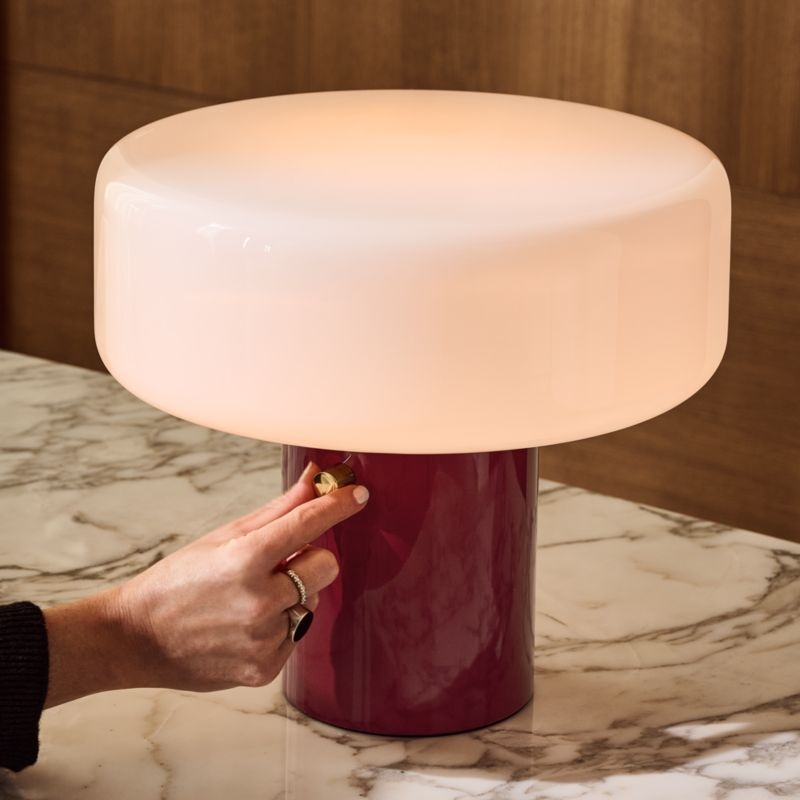Pill High Gloss Oxblood Red Iron Table Lamp with Glass Shade by Bill Curry - Image 4