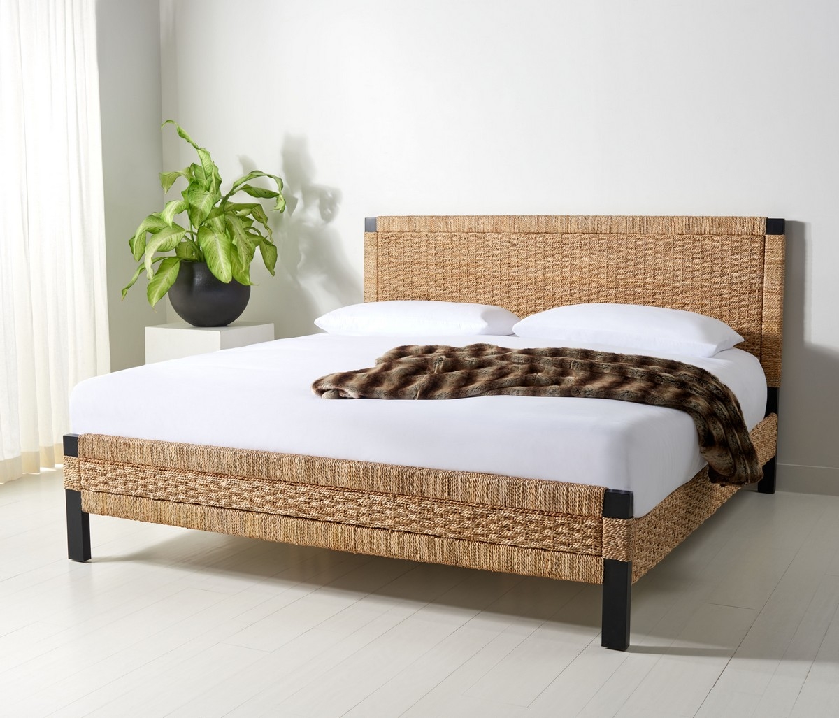 Galen Woven Banana Stem Bed - Natural/Black - Image 1