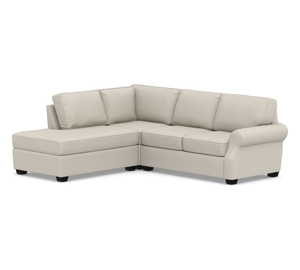 SoMa Fremont Roll Arm Upholstered Right 3-Piece Bumper Sectional, Polyester Wrapped Cushions, Performance Heathered Tweed Pebble - Image 0
