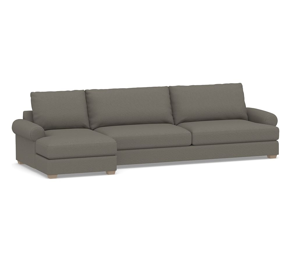 Canyon Roll Arm Upholstered Right Arm Sofa with Chaise Sectional, Down Blend Wrapped Cushions, Chunky Basketweave Metal - Image 0