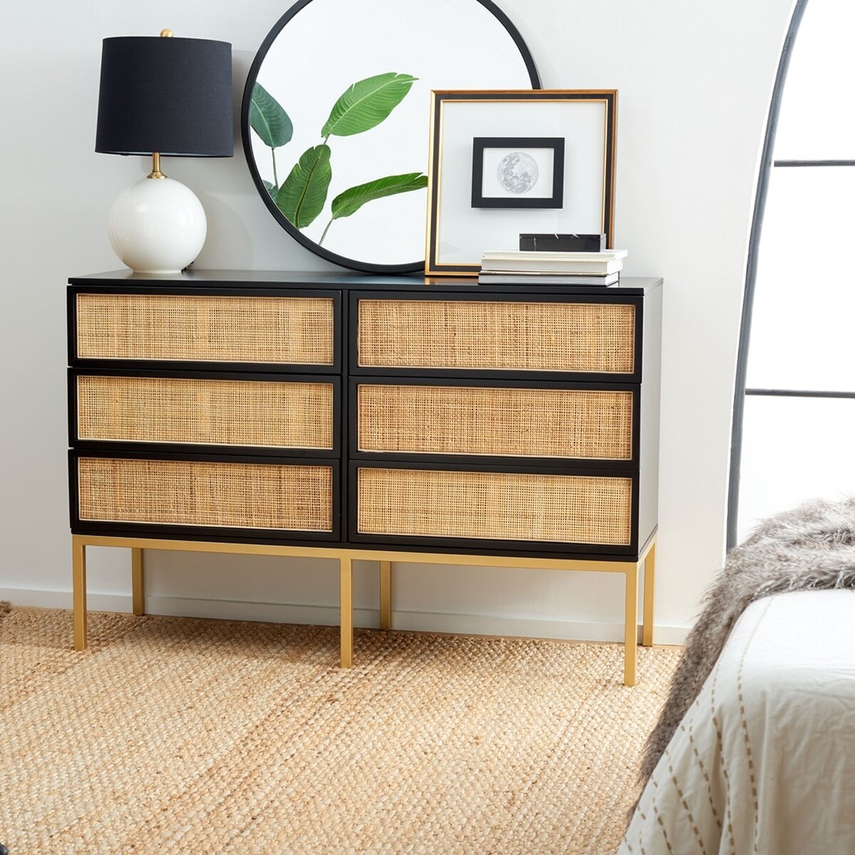 Zadie Rattan Dresser - Black/Natural - Safavieh - Image 1