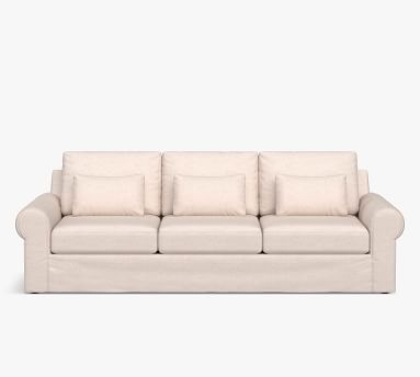 Big Sur Roll Arm Slipcovered Deep Seat Grand Sofa 106", Down Blend Wrapped Cushions, Performance Heathered Basketweave Dove - Image 3