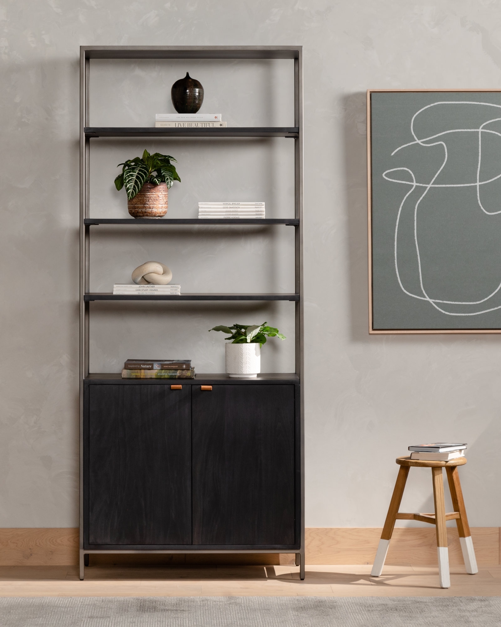Trey Modular Wide Bookcase - Black Wash Poplar - Image 14