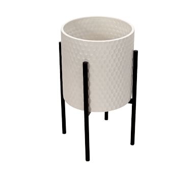 Bella White Patterned Raised Planters with Black Stand, Set of 2 - Image 3