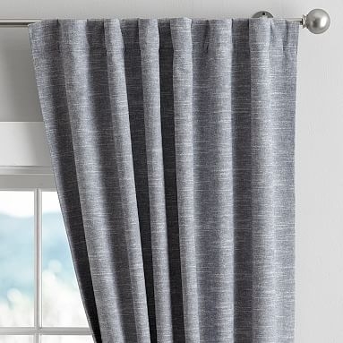 Classic Linen Blackout Curtain - Set of 2, 63", Navy/White - Image 0