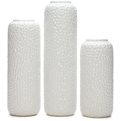 White Ceramic Honeycomb Vase, Set of 3 - Image 0
