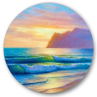 Morning Sunlight On The Sea Waves IV - Nautical & Coastal Metal Circle Wall Art - Image 0