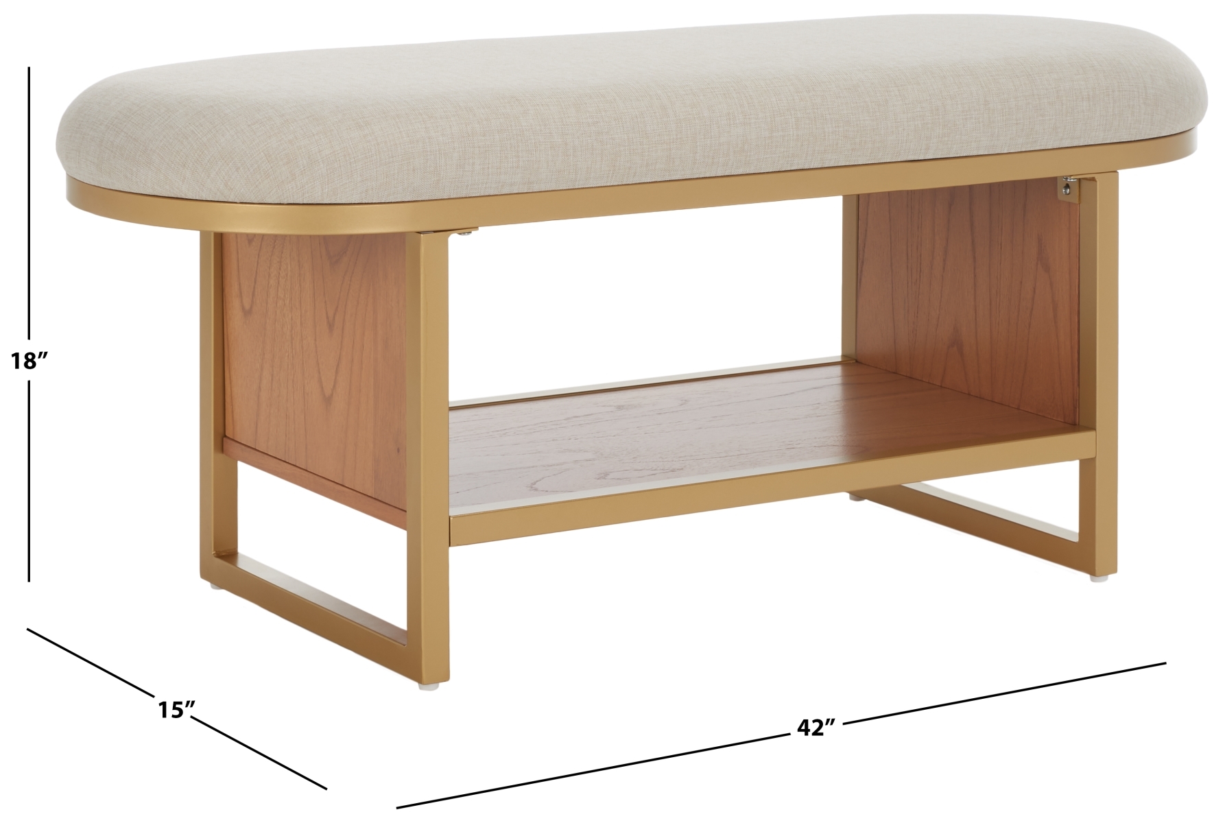 Iona Open Shelf Bench With Cushion - Cream / Natural - Safavieh - Image 6