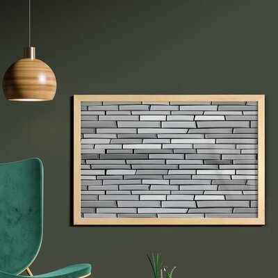 Ambesonne Grey Wall Art With Frame, Illustration Of Brick Wall Contemporary Artprint 3D Style Vision Modern And Shabby Design, Printed Fabric Poster For Bathroom Living Room Dorms, 35" X 23", Grey - Image 0