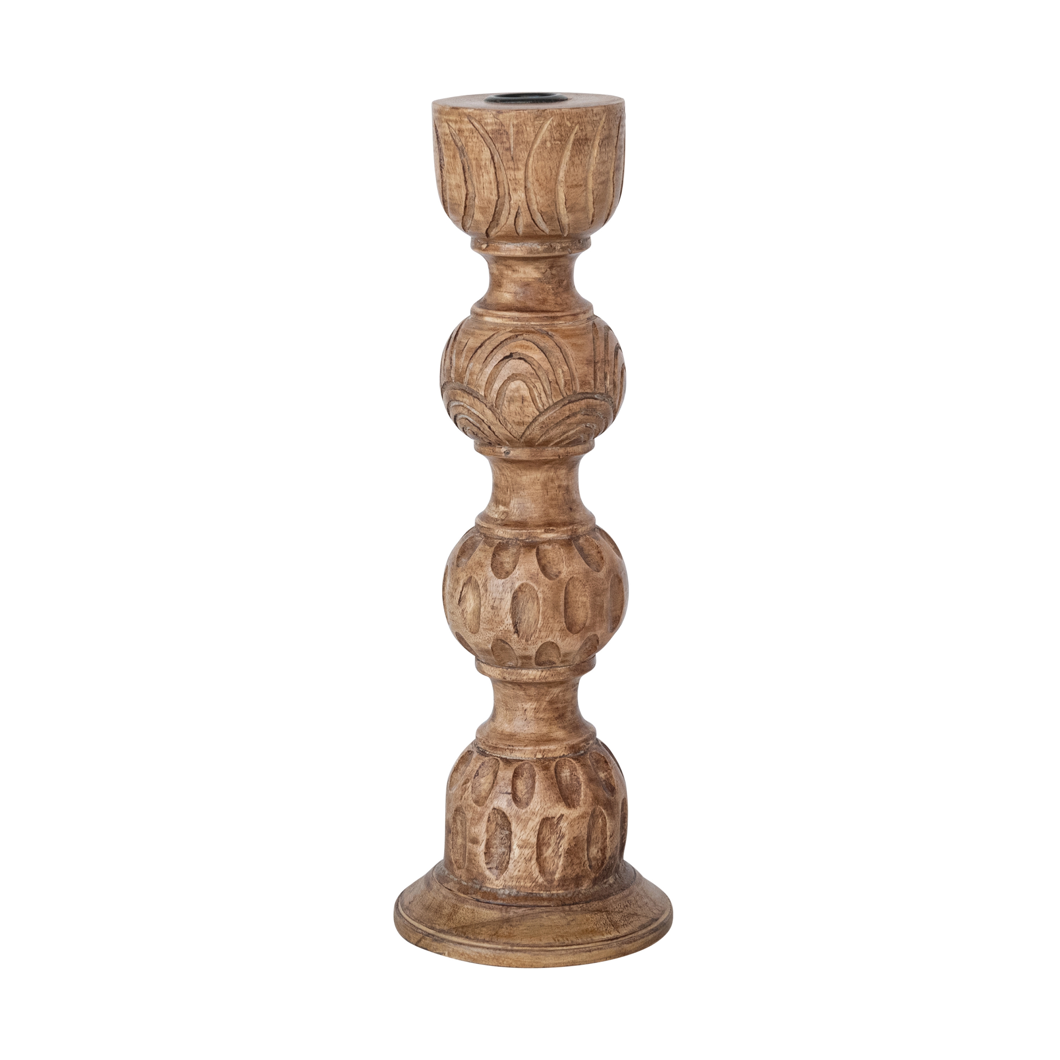Tall Hand-Carved Mango Wood Taper Holder, Natural - Image 0