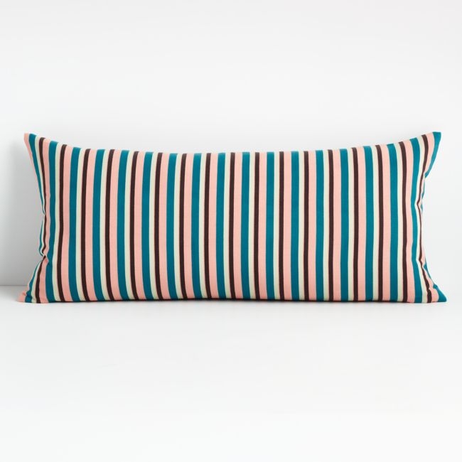 Moreau Teal 36"x16" Striped Pillow with Feather-Down Insert - Image 0