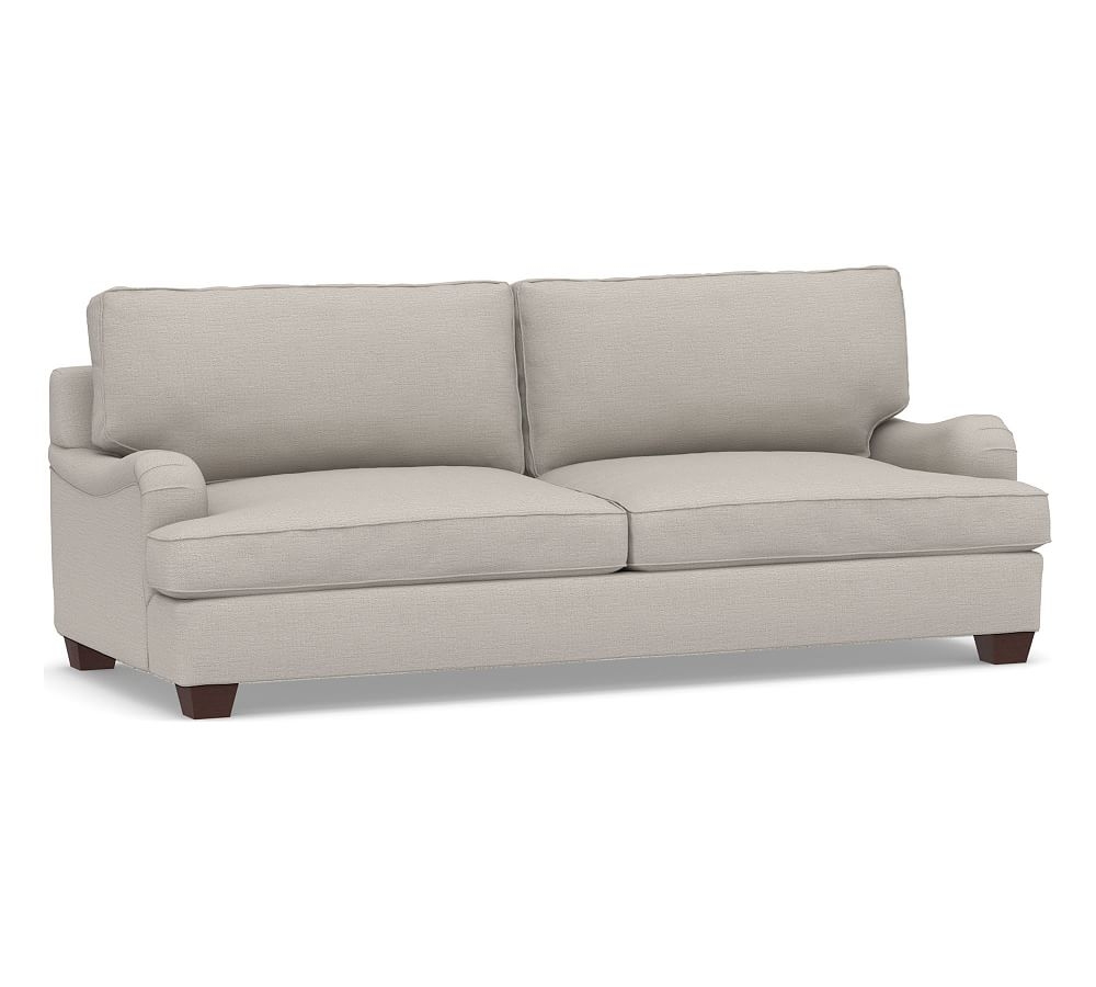 PB English Arm Upholstered Grand Sofa 89", Polyester Wrapped Cushions, Chunky Basketweave Stone - Image 0