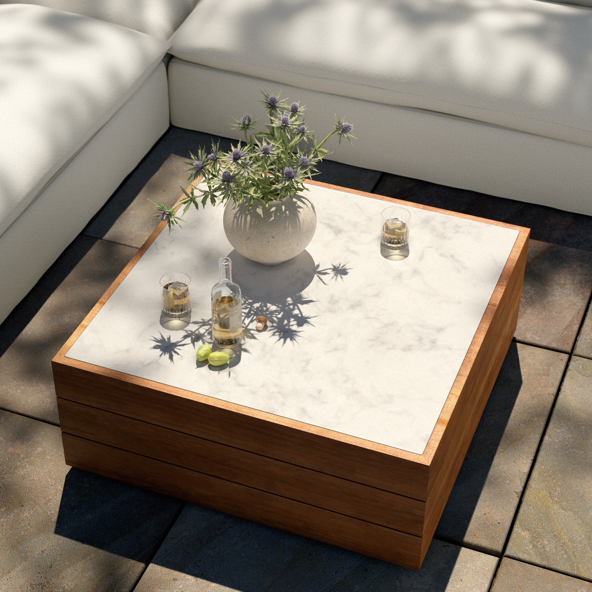 Grant Outdoor Coffee Table - White Marble - Image 6